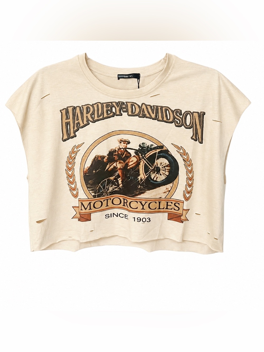 Micas - Harley-Davidson Distressed Cream & Brown Vintage Motorcycle Graphic Tee